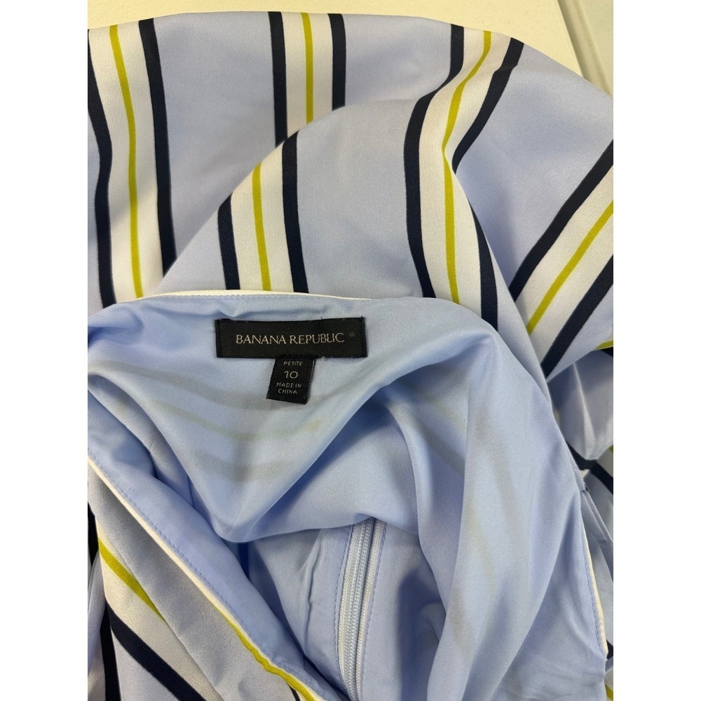 Banana Republic Dress Petite 10 Blue Yellow Black Striped Sleeveless Asymmetric - Picture 8 of 10